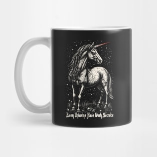 Even Unicorns Have Dark Secrets - Vintage Linocut Style Illustration Print Mug